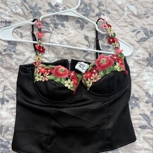 Princess Polly Black Floral Embroidered Top